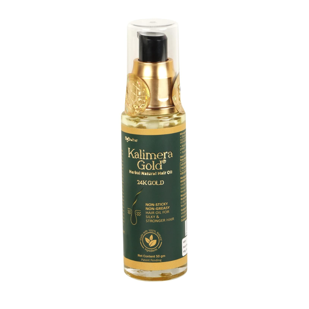 Kalimera Gold Herbal Natural Hair Oil 24K Gold - 50gm, World's First Artisanal Hair Oil with Real Gold for Normal Hair Growth & Scalp Health