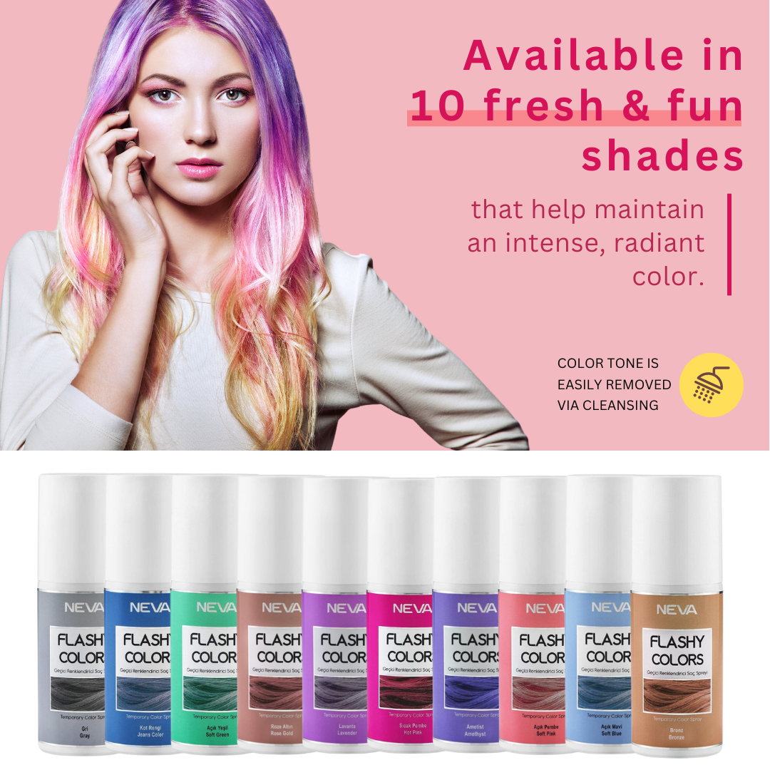 NEVA Flashy Colors Temporary Color Hair Spray, Quick Drying, Temporary Hair Color, Easy Use, Lightweight - 75ml