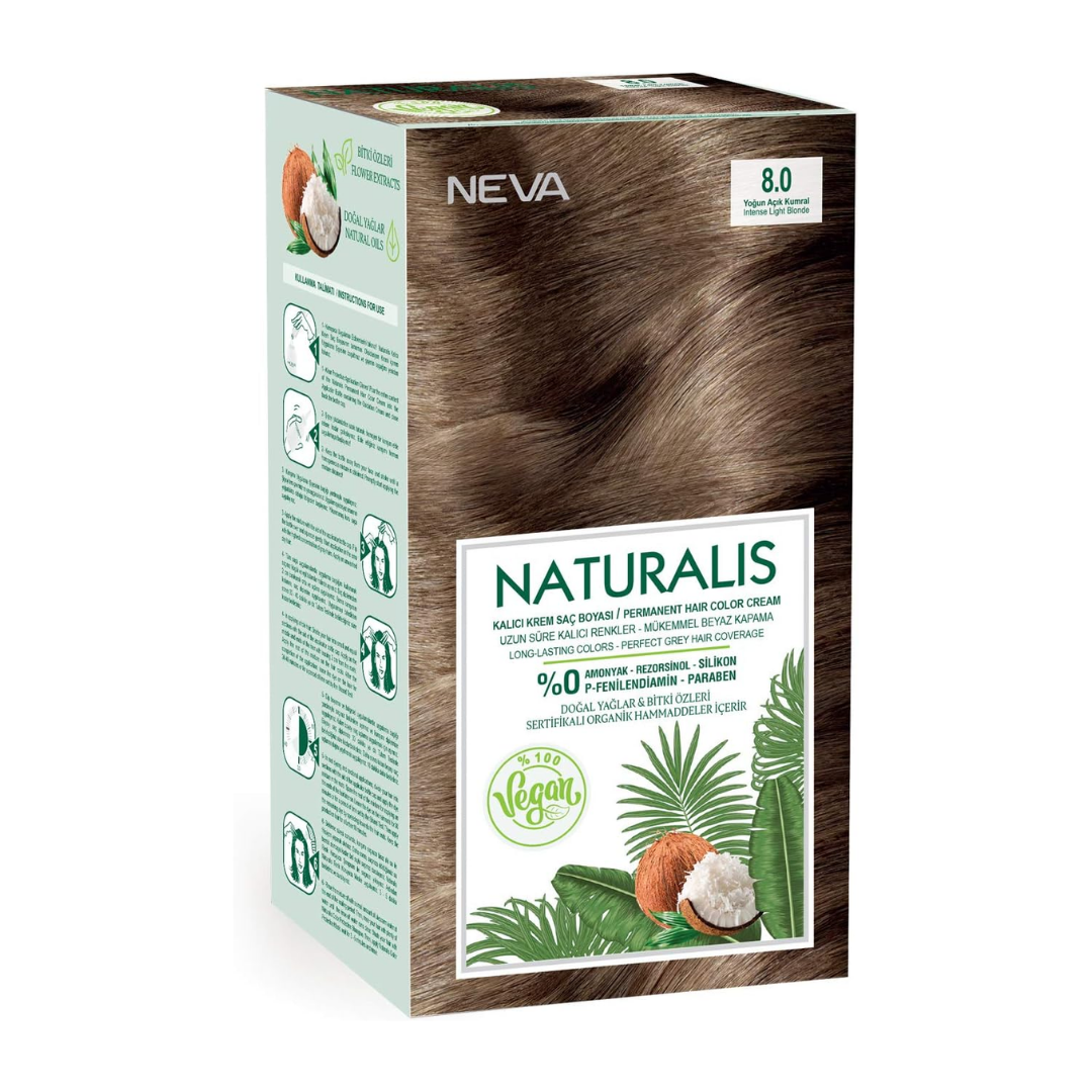 NEVA Naturalis Permanent Hair Dye Set, Vegan,100% Gray Coverage, Organic, No Harmful Chemicals, GMO-Free, Long-Lasting Shine - INTENSE LIGHT BLONDE - 8.0