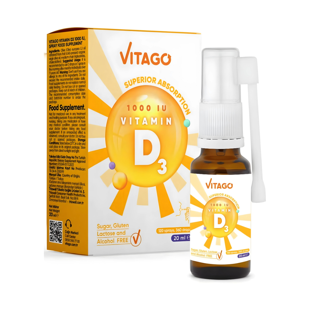 Vitago Daily Vitamin D3 Spray, 1000IU - 20ml, Drops/Spray, High Absorption, Supports Bone & Muscle Health