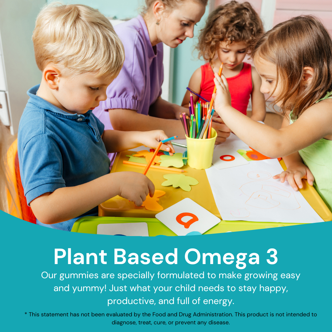 Vitago Kids Omega-3 Gummies, Plant-Based DHA, Supports Brain, Eye & Heart Health, Natural Fruit Flavor - 60 Gummies