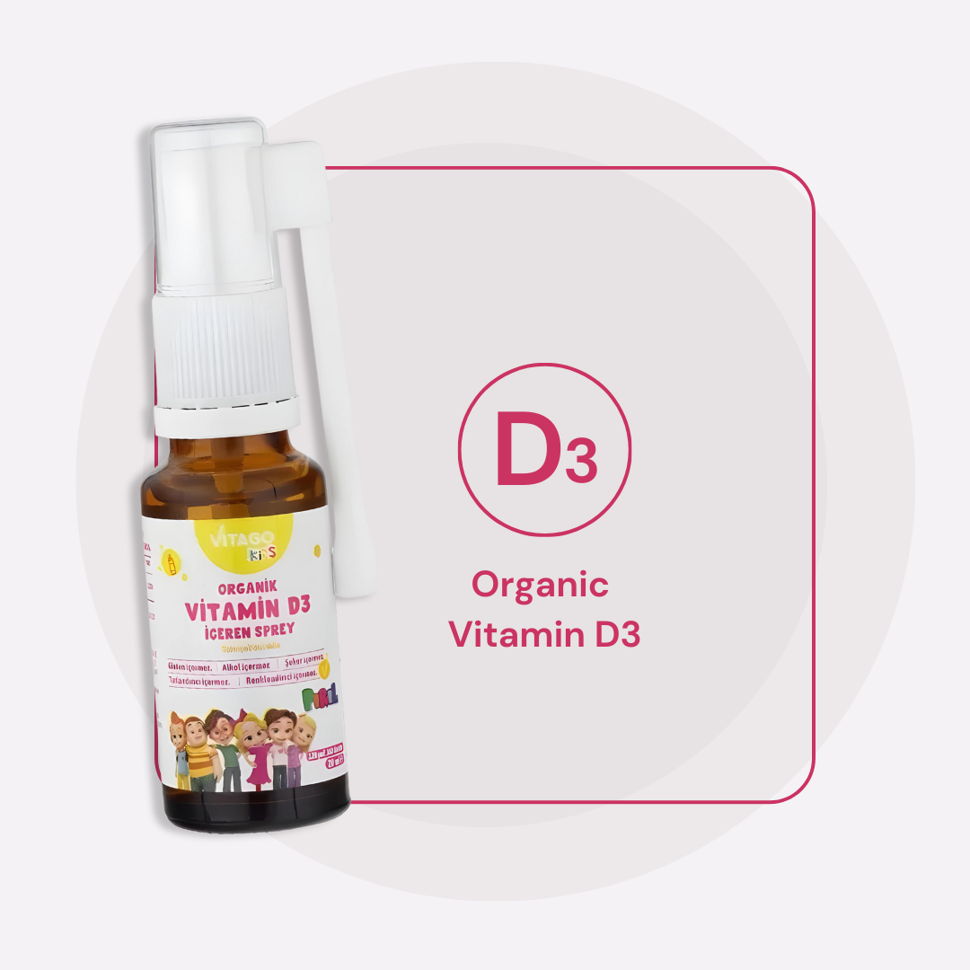 Vitago Kids Organic D3 Spray - 20 ml, Drops/Spray, 500IU, High AbsorptionSupports Bone, Muscle, and Immune Health