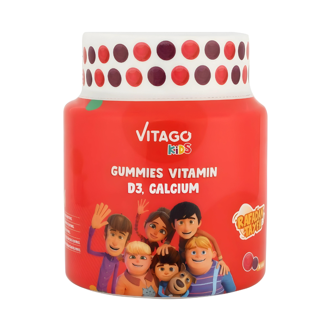 Vitago Kids Vitamin D3 & Calcium Gummies, Supports Strong Bones & Teeth, Natural Fruit Flavor - 60 Gummies