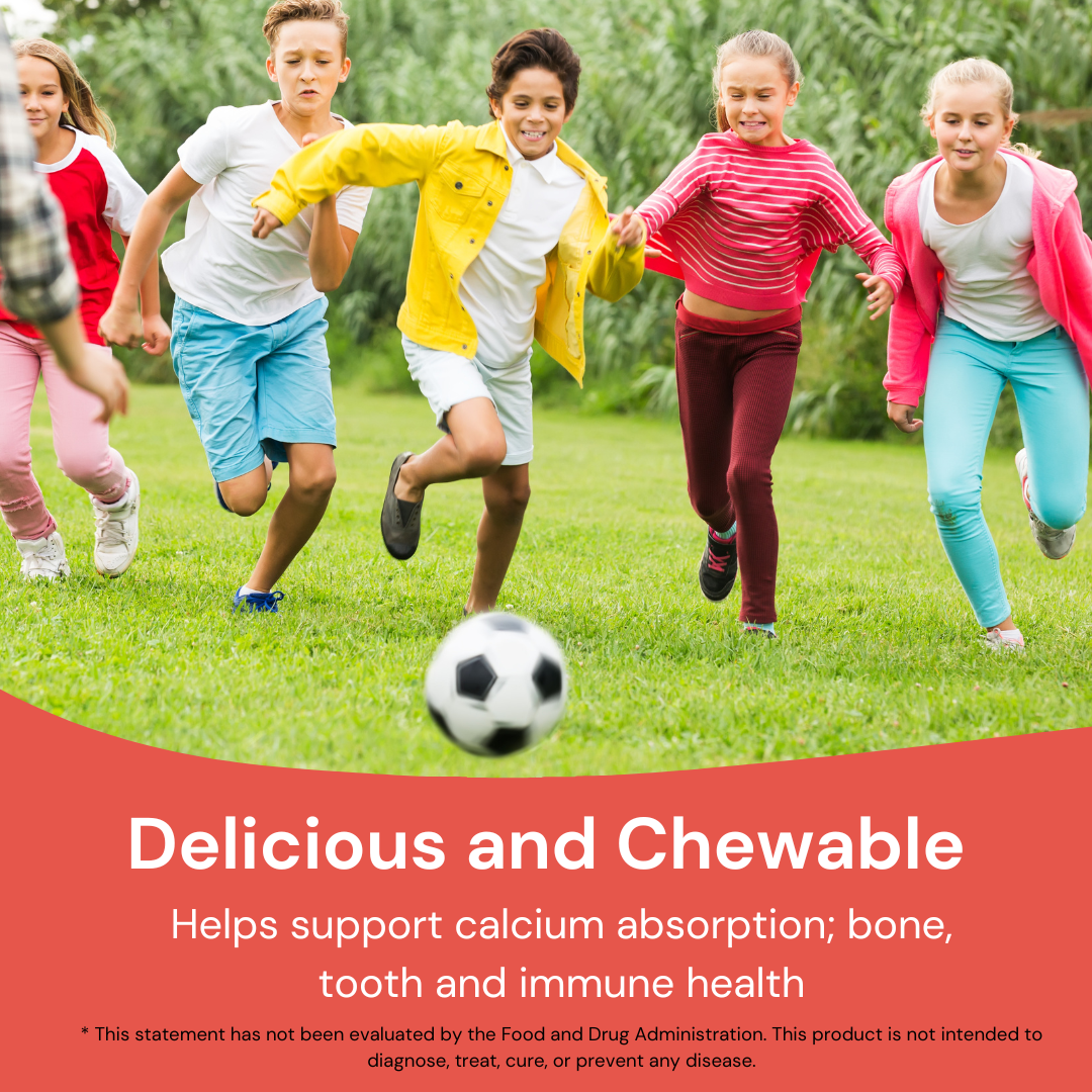 Vitago Kids Vitamin D3 & Calcium Gummies, Supports Strong Bones & Teeth, Natural Fruit Flavor - 60 Gummies