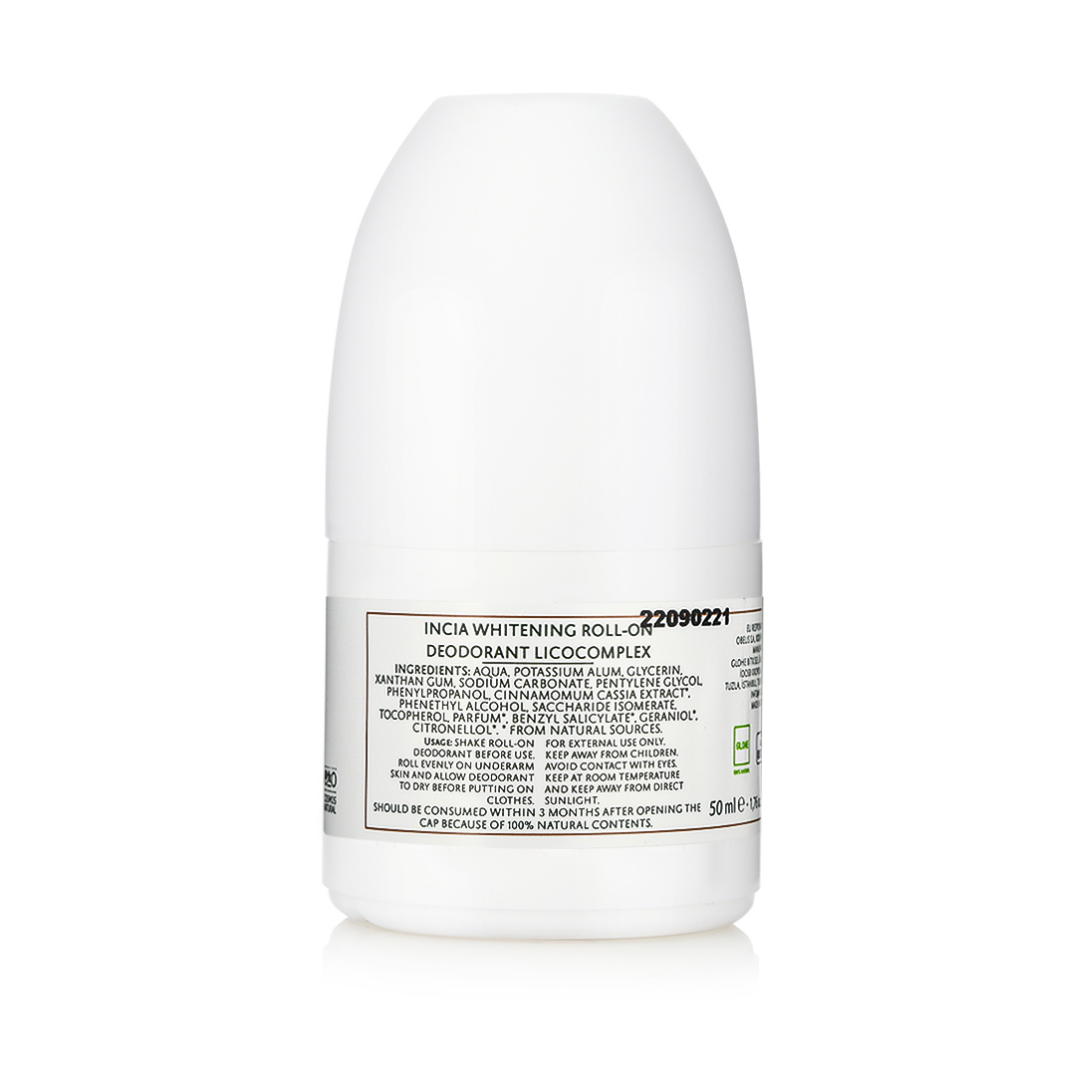INCIA Whitening Natural Roll-On Deodorant for Dark Armpits, 100% Natural - 50 ml