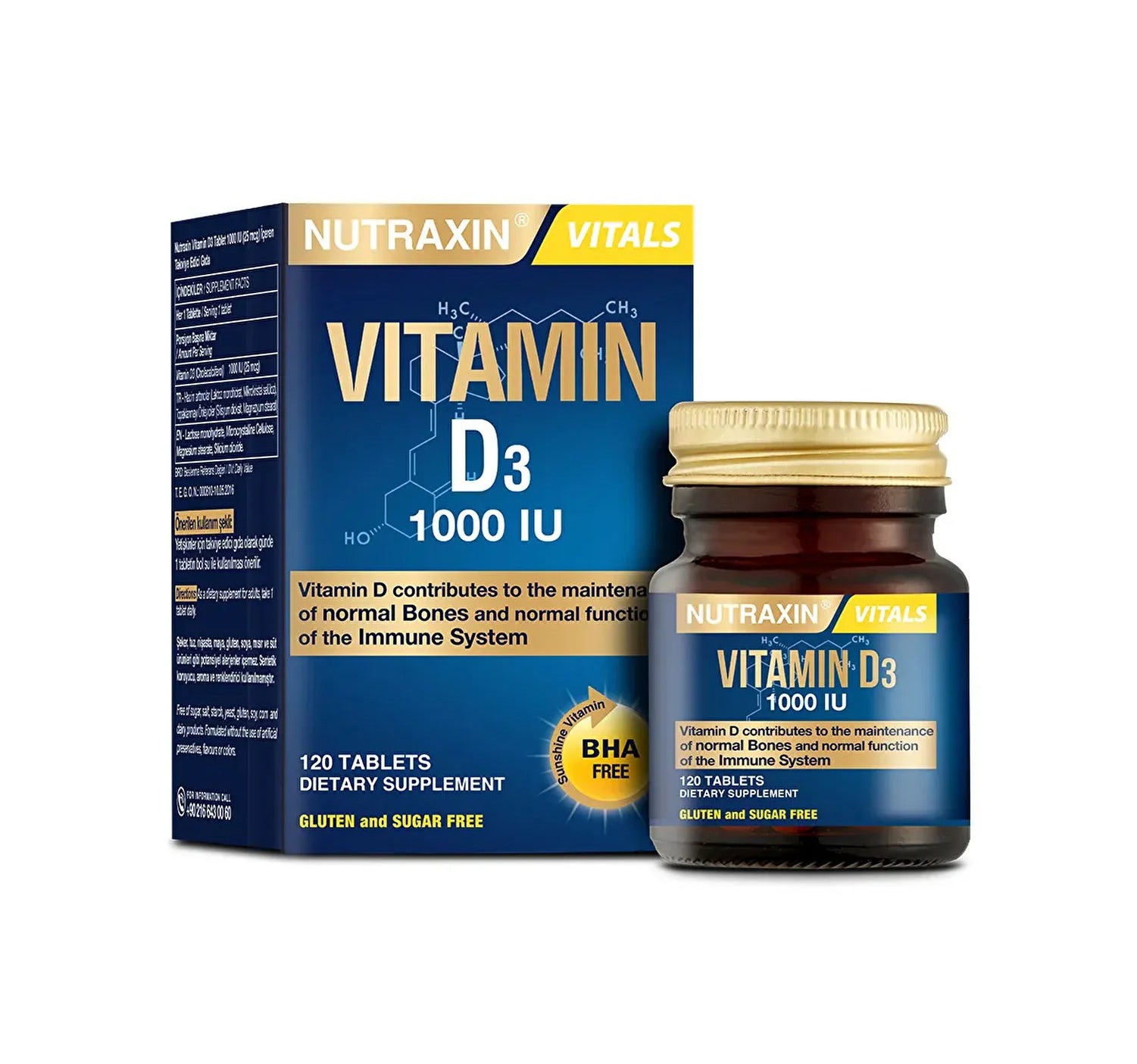 Nutraxin Vitals D3 Vitamin Cholecalciferol 1000Iu 25Mcg 120S