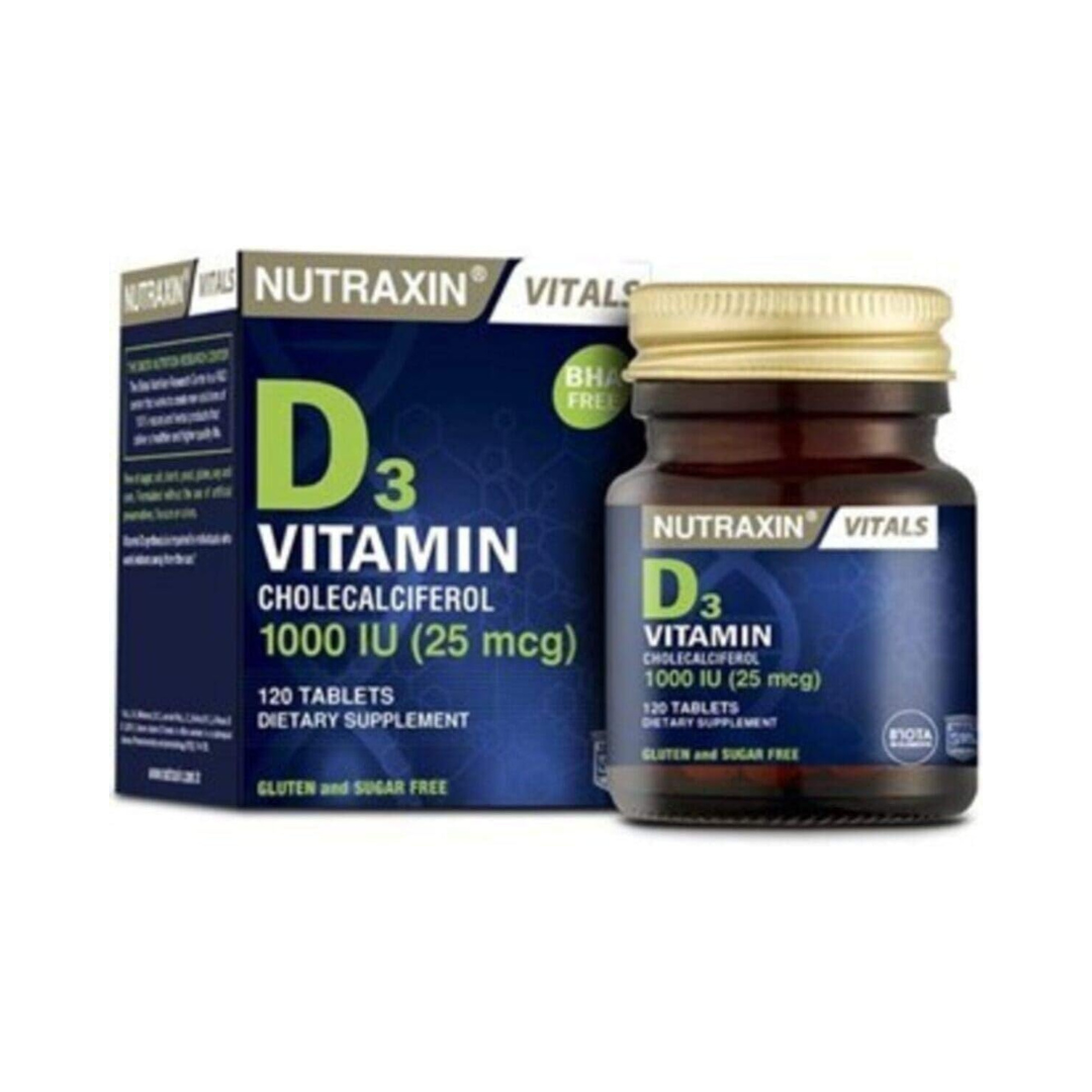 Nutraxin Vitals D3 Vitamin Cholecalciferol 1000Iu 25Mcg 120S
