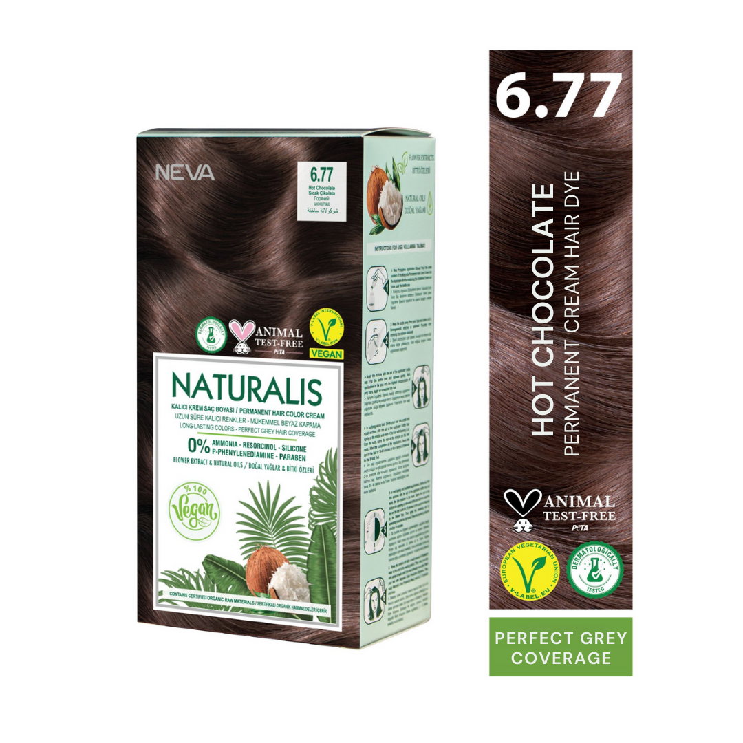 NEVA Naturalis Permanent Hair Dye Set, Vegan,100% Gray Coverage, Organic, No Harmful Chemicals, GMO-Free, Long-Lasting Shine -HOT CHOCOLATE - 6.77