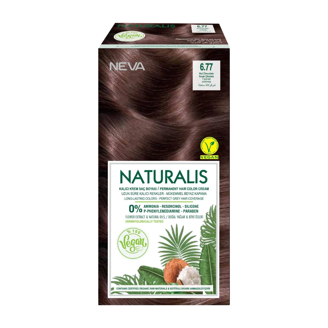 NEVA Naturalis Permanent Hair Dye Set, Vegan,100% Gray Coverage, Organic, No Harmful Chemicals, GMO-Free, Long-Lasting Shine -HOT CHOCOLATE - 6.77
