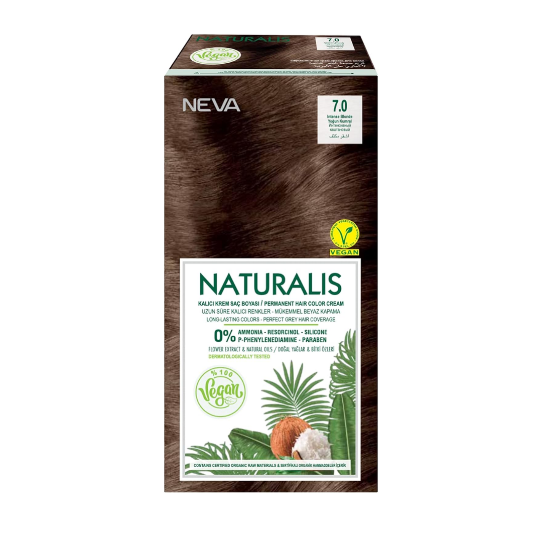 NEVA Naturalis Permanent Hair Dye Set, Vegan,100% Gray Coverage, Organic, No Harmful Chemicals, GMO-Free, Long-Lasting Shine - INTENSE BLONDE - 7.0