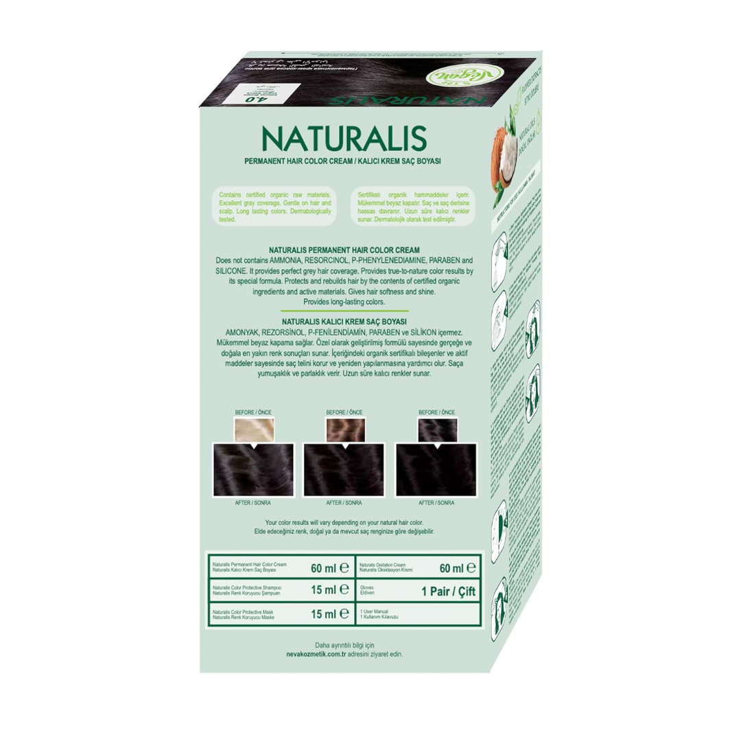 NEVA Naturalis Permanent Hair Dye Set, Vegan,100% Gray Coverage, Organic, No Harmful Chemicals, GMO-Free, Long-Lasting Shine - INTENSE BROWN - 4.0