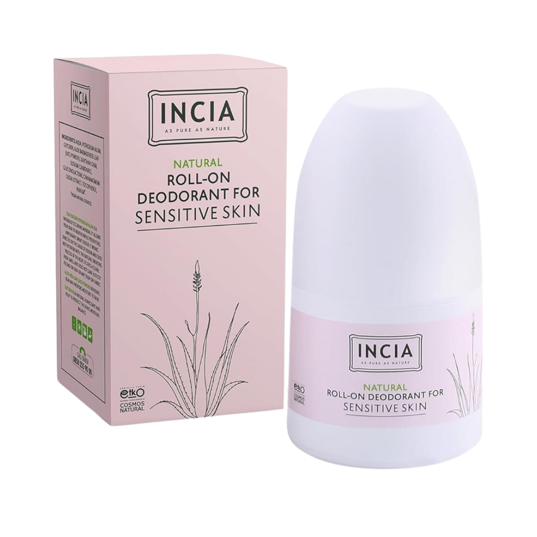 INCIA Natural Roll-On Deodorant for Sensitive Skin, 100% Natural - 50ml