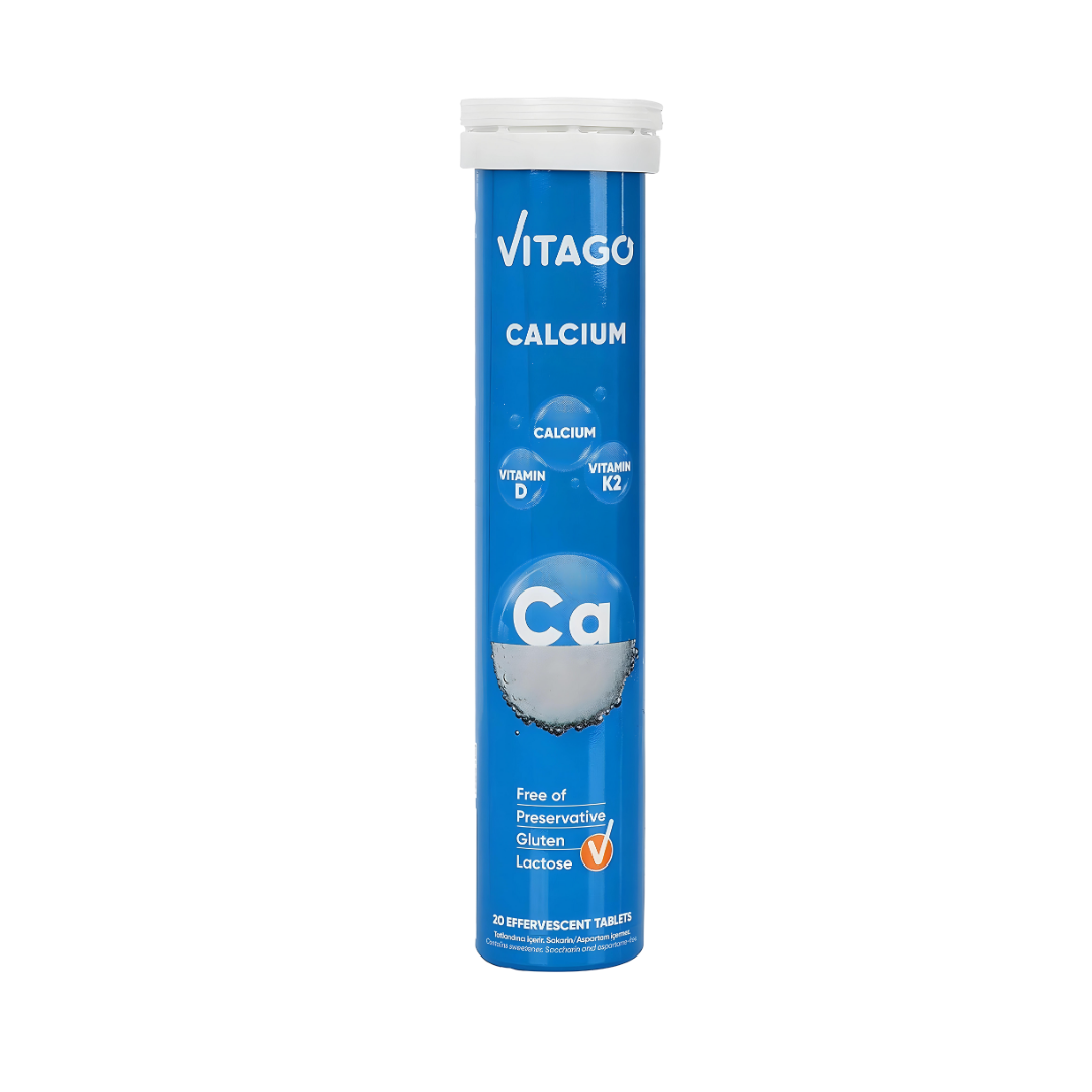 Vitago Calcium Effervescent Tablet, Vitamin D3, K2, High Absorption Calcium, Strong Bones and Teeth - 20 Tablets
