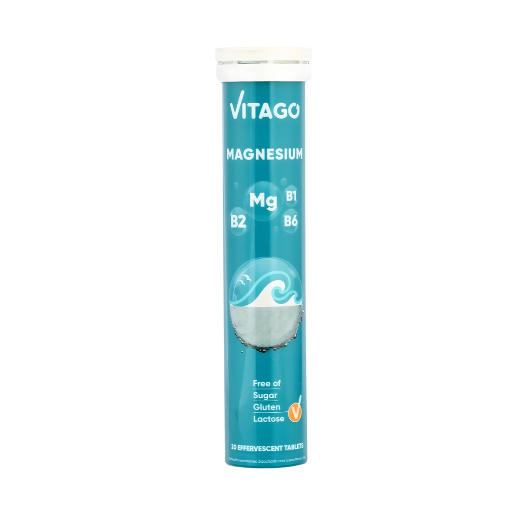 Vitago Magnesium Effervescent Tablet, B1, B2, B6, No Sugar, Boost Mental Performance, Mood & Energy Support, Reduced Fatigue - 20 Tablets