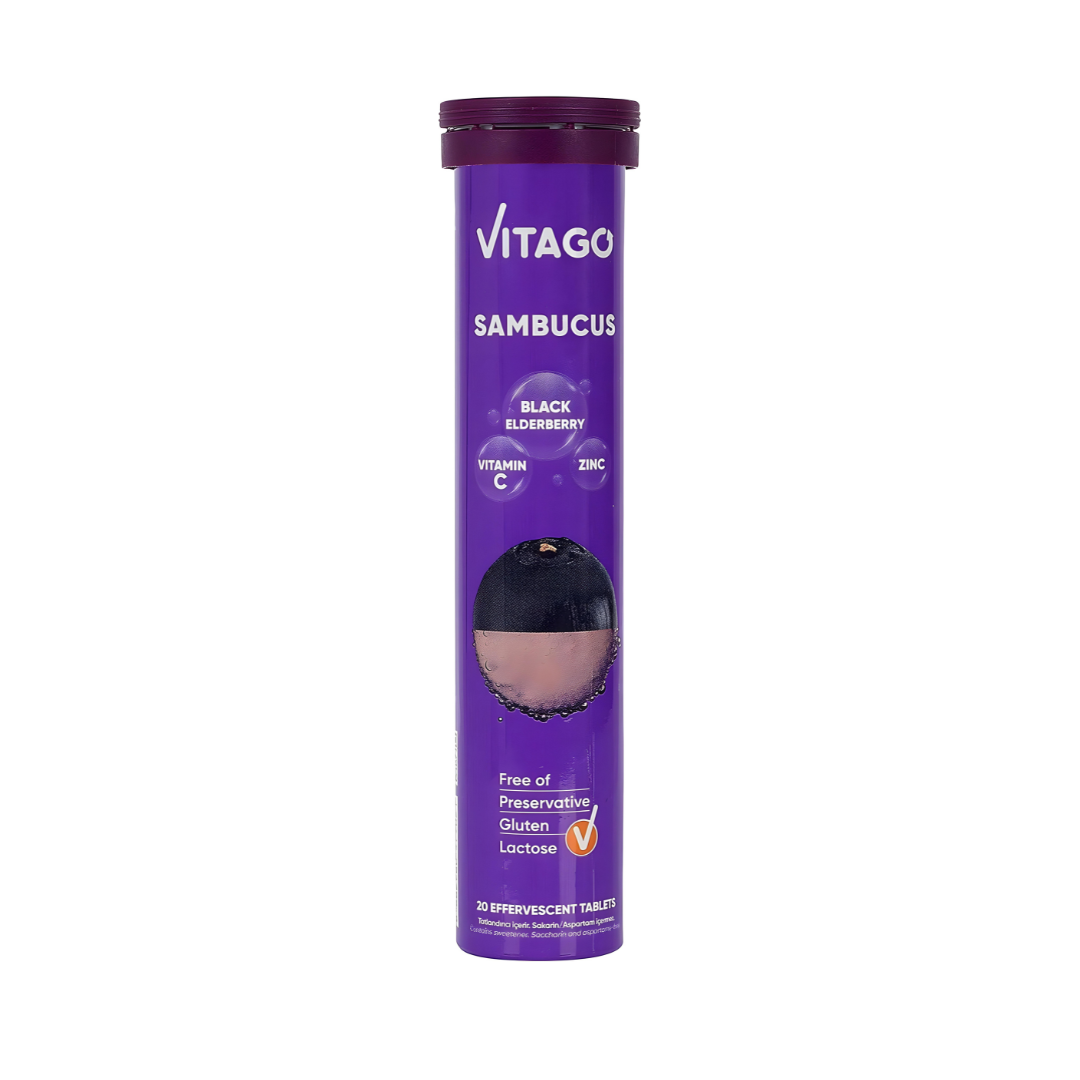 Vitago Sambucus Effervescent Tablets with Black Elderberry, Vitamin C & Zinc - Boost Immunity & Reduce Fatigue - 20 Tablets