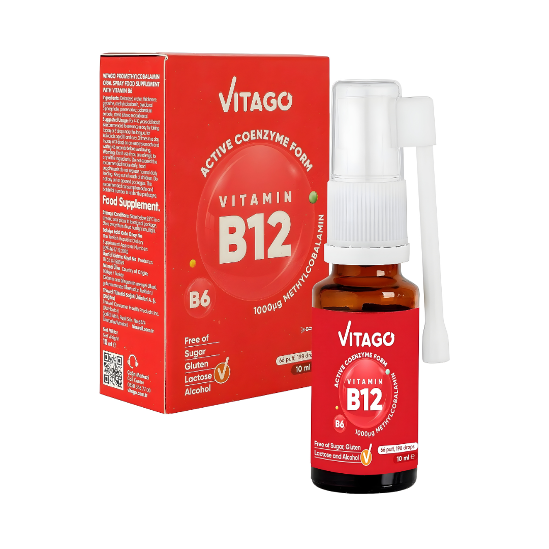 Vitago Vitamin B12 & B6 Spray - 1000 mg - 20ml Methylcobalamin Spray, Reduces Fatigue, Immune Support, High Bioavailability Drops/Spray